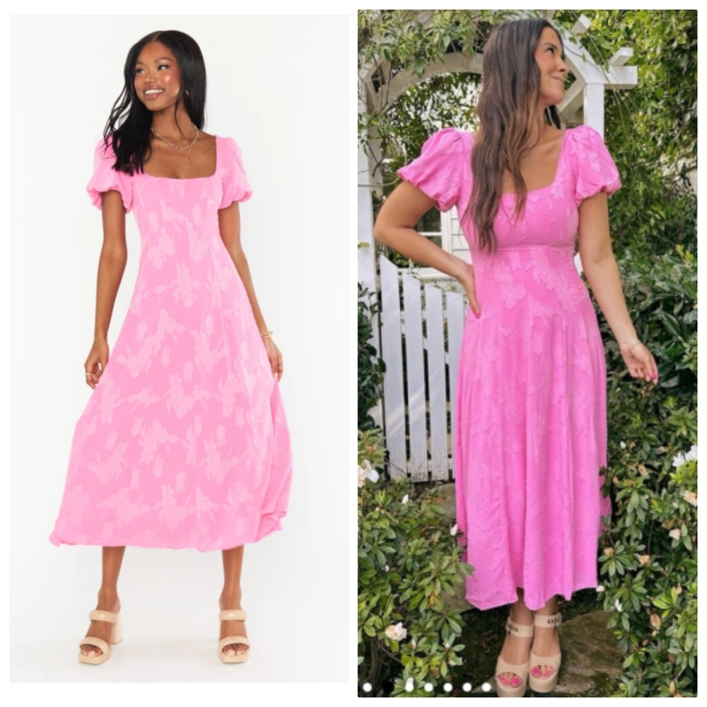 Show Me Your MuMu Pink Puff-Sleeve Midi Dress